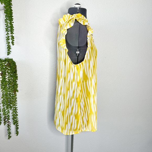 Bobeau Yellow White Animal Print Ruffle Tie Neck Blouse Women's Size X-Large XL - Picture 3 of 9